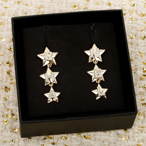 Chanel Star Letter Dangle Earrings with Swarovski Crystals - Gold Finish 1 Chanel Star Letter Dangle Earrings with Swarovski Crystals - Gold Finish