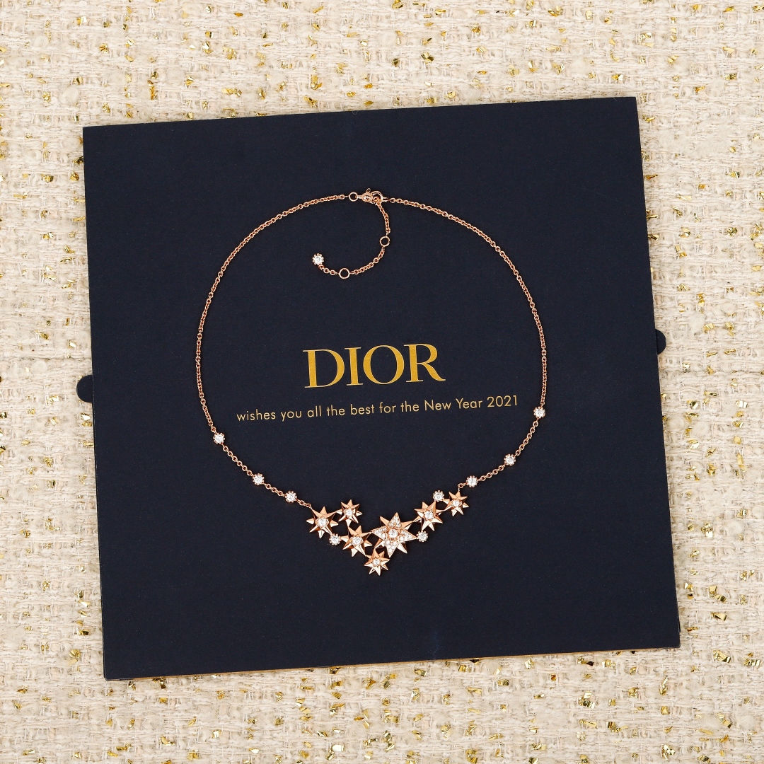 Collier Dior Étoile des Vents en Argent 925 Doré Rose et Diamants