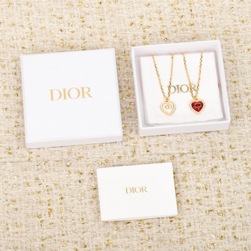 Dior Mini Heart Necklace, Gold Finish with Red and White Pearl Accents 1 Dior Mini Heart Necklace, Gold Finish with Red and White Pearl Accents