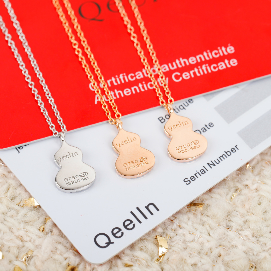 【】葫芦小号项链，可订做真金真钻版，量大咨询客FuQeeli@麒麟葫芦珠宝采用 中国元素与现代设计融合，