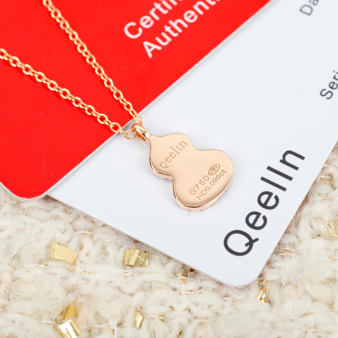 【】葫芦小号项链，可订做真金真钻版，量大咨询客FuQeeli@麒麟葫芦珠宝采用 中国元素与现代设计融合，