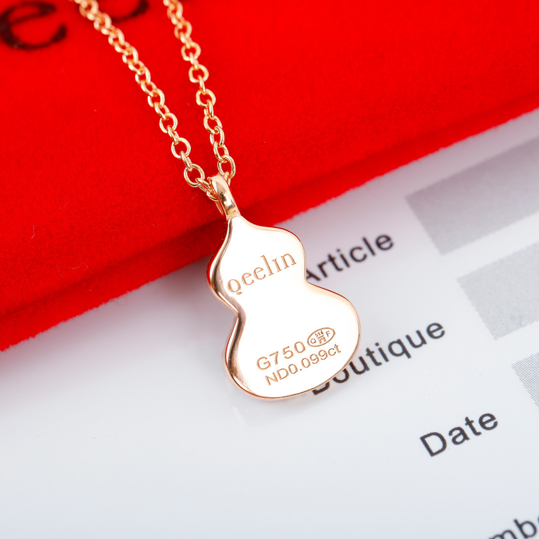 【】葫芦小号项链，可订做真金真钻版，量大咨询客FuQeeli@麒麟葫芦珠宝采用 中国元素与现代设计融合，