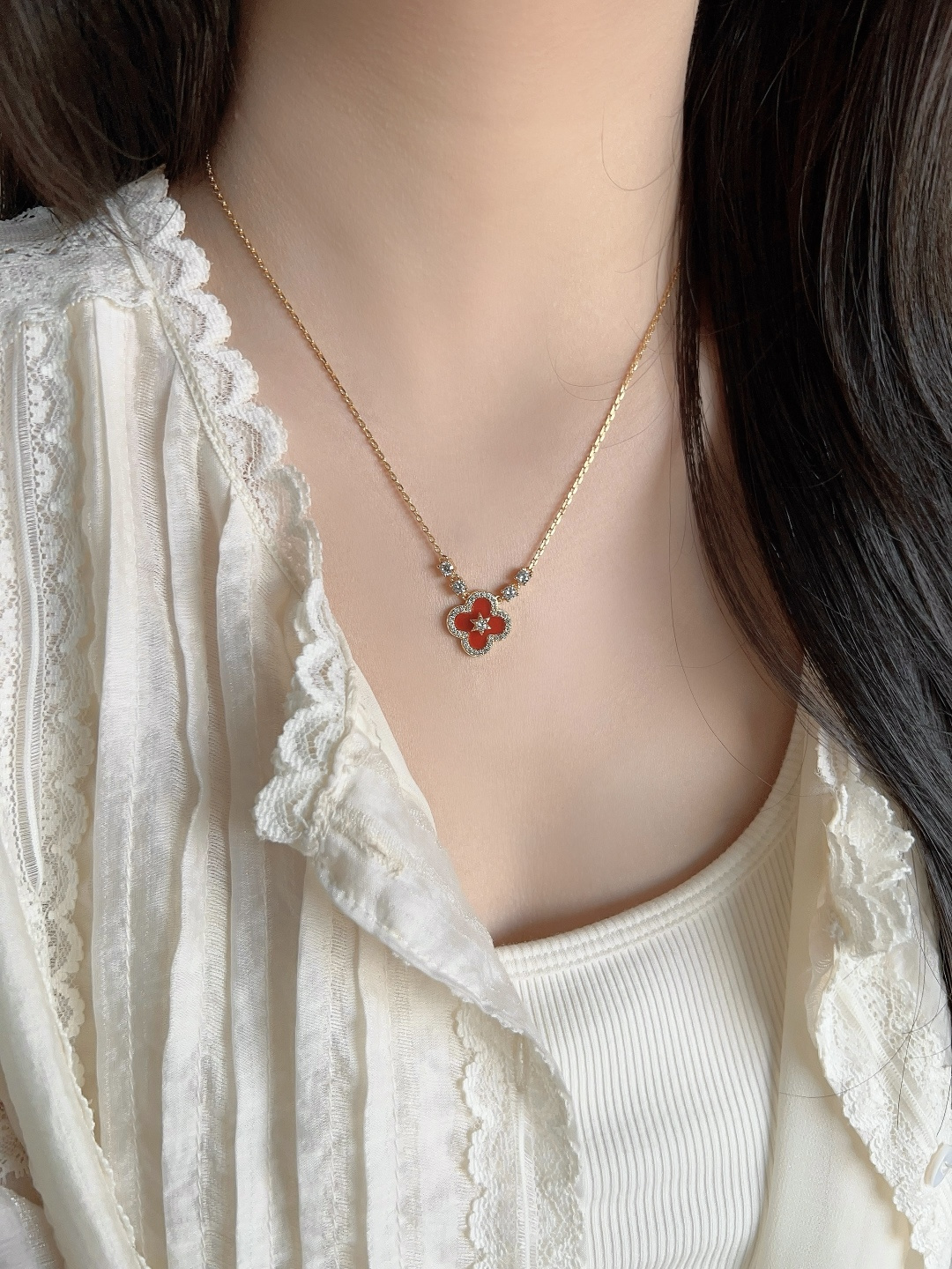 【】量大咨询客Fu【彩宝系列-六芒星四叶草项链】重工版本，非市面轻工版，通体925纯银➕耐磨保色度行业最