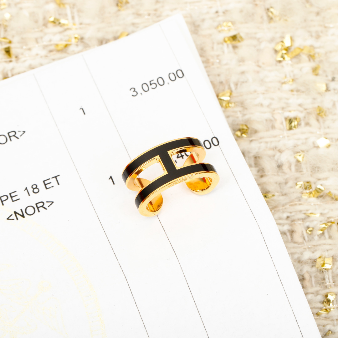 Hermes Pop H earrings Gold plated metal with black enamel One Size