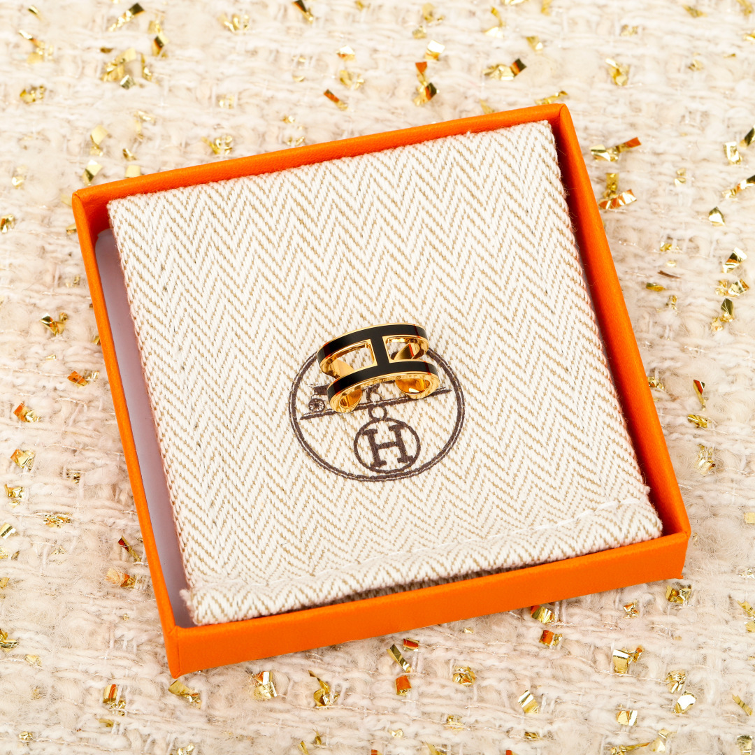Hermes Pop H earrings Gold plated metal with black enamel One Size