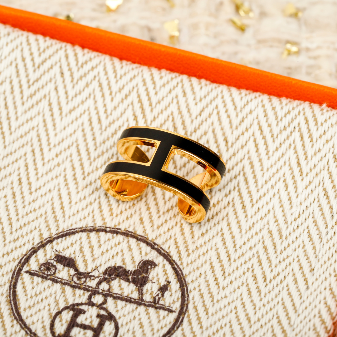 Hermes Pop H earrings Gold plated metal with black enamel One Size