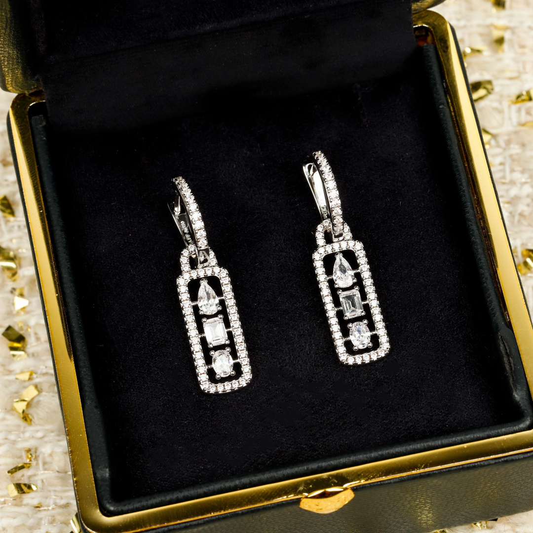 Graff 18K White Gold Multi-Shape Diamond Drop Earrings earrings 18K white gold with white diamonds 2 5cm drop length
