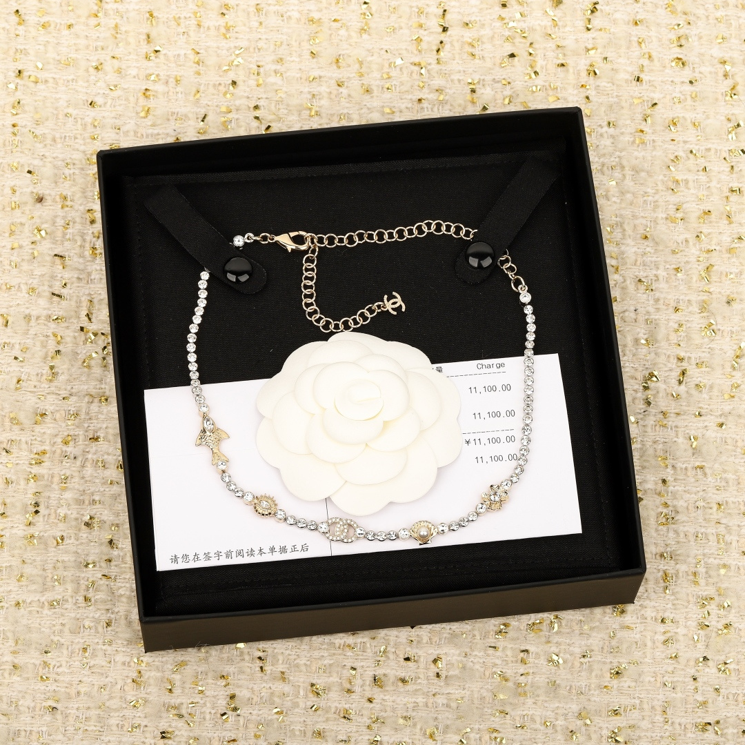 CHANEL Necklace Full Diamond Double C Heart