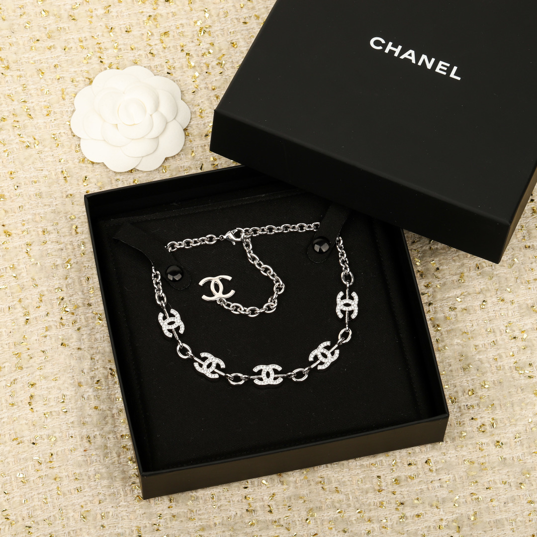 CHANEL Double C Full Diamond Chain Necklace