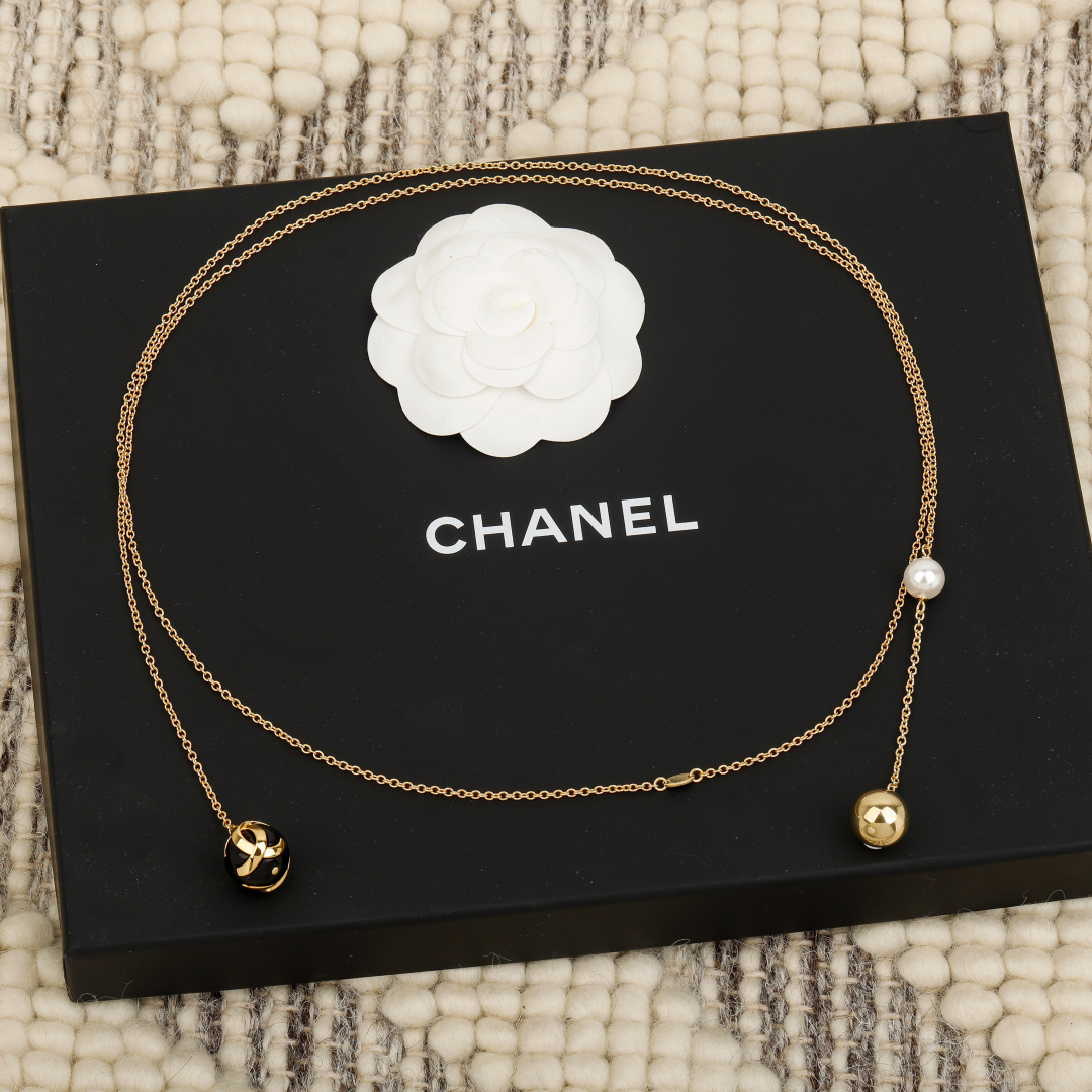 CHANEL Gold Bead Pendant Embrace Bead Long Necklace
