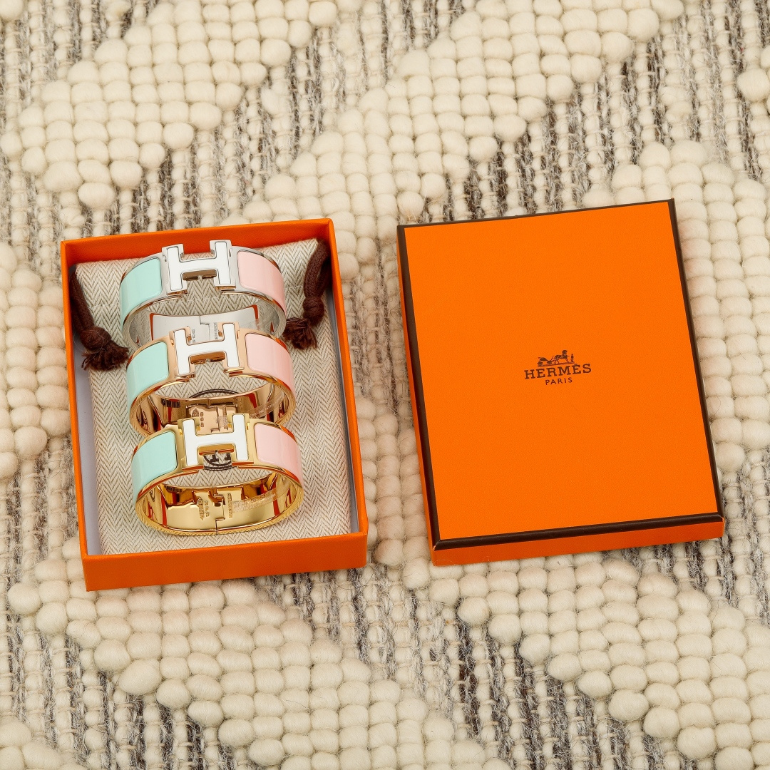 Браслет HERMES H металлический двухцветный широкий