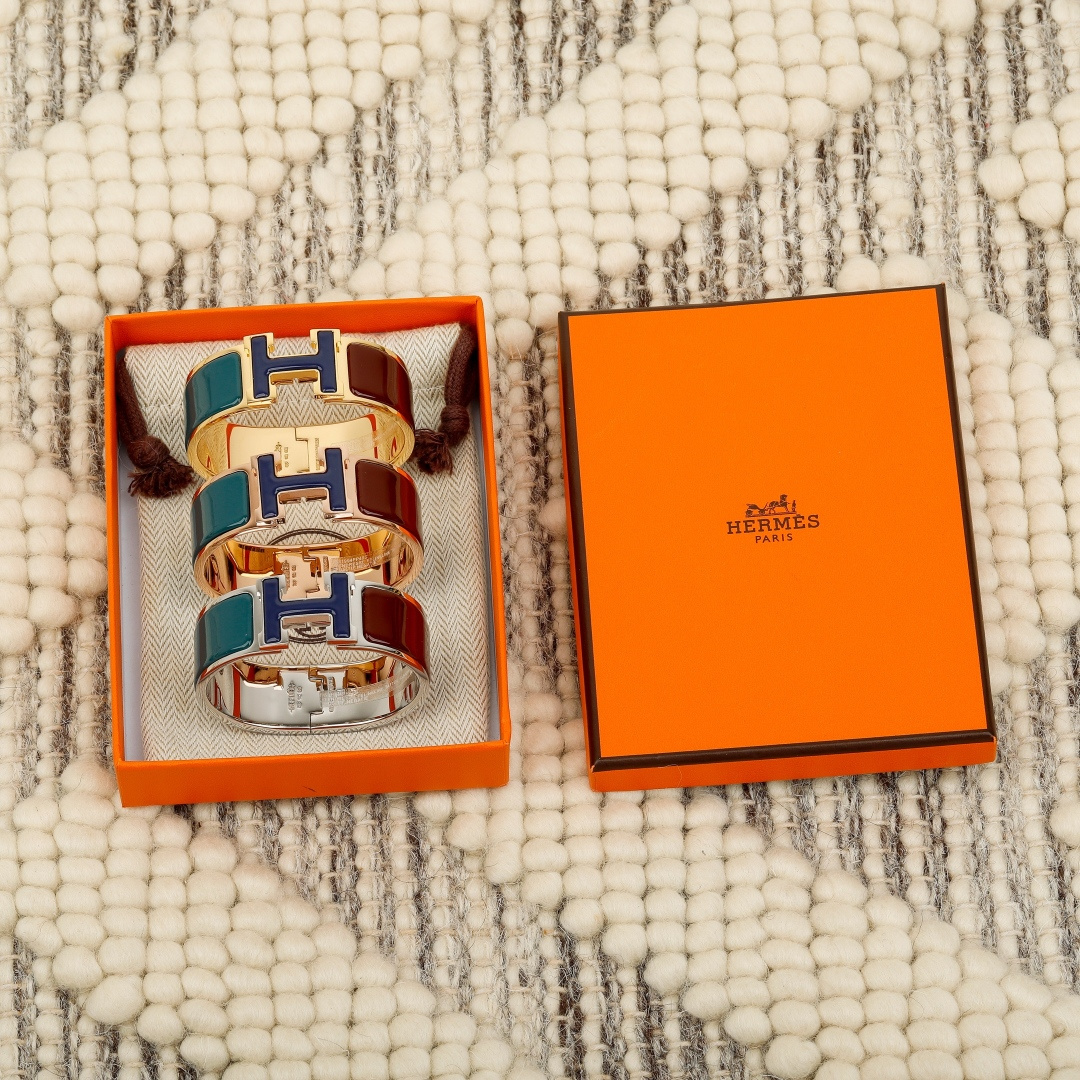 Браслет HERMES H из металла, широкий