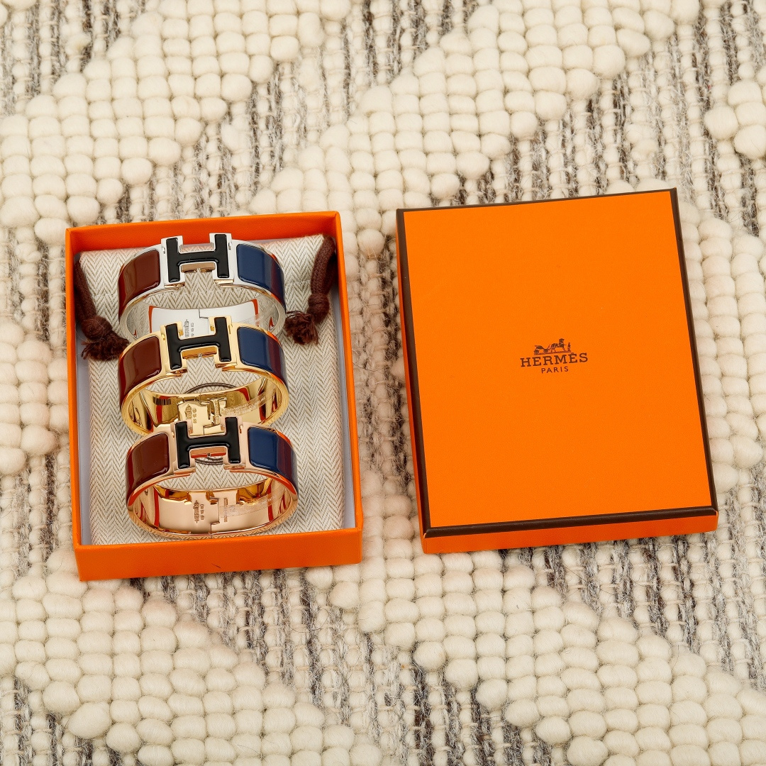 Браслет HERMES H из металла, широкий, комплект из трёх штук