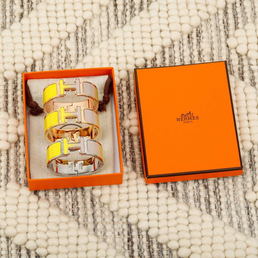 Браслет HERMES H из металла, широкий, трёхцветный