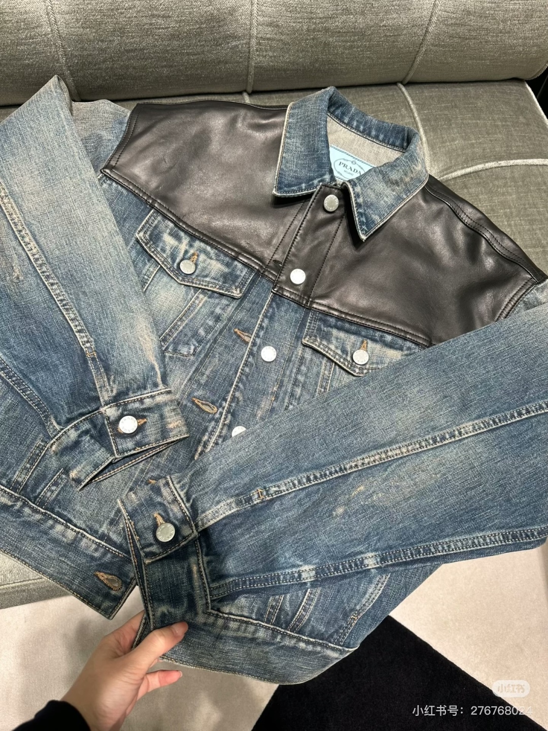 Prada 2025 Early Autumn Leather Denim Patchwork Jacket Unisex Blue 1 cmp i1753767269352 6674 0 0