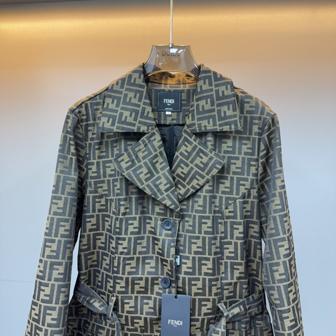 Fendi Jacquard Trench Coat, Convertible Collar, Double F Monogram, Brown 4 cmp i1754489970688 1288 0 2