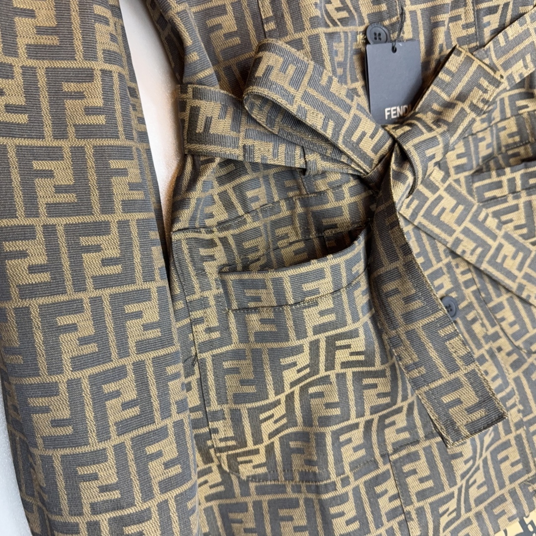Fendi Jacquard Trench Coat, Convertible Collar, Double F Monogram, Brown 7 cmp i1754489972254 1072 0 5