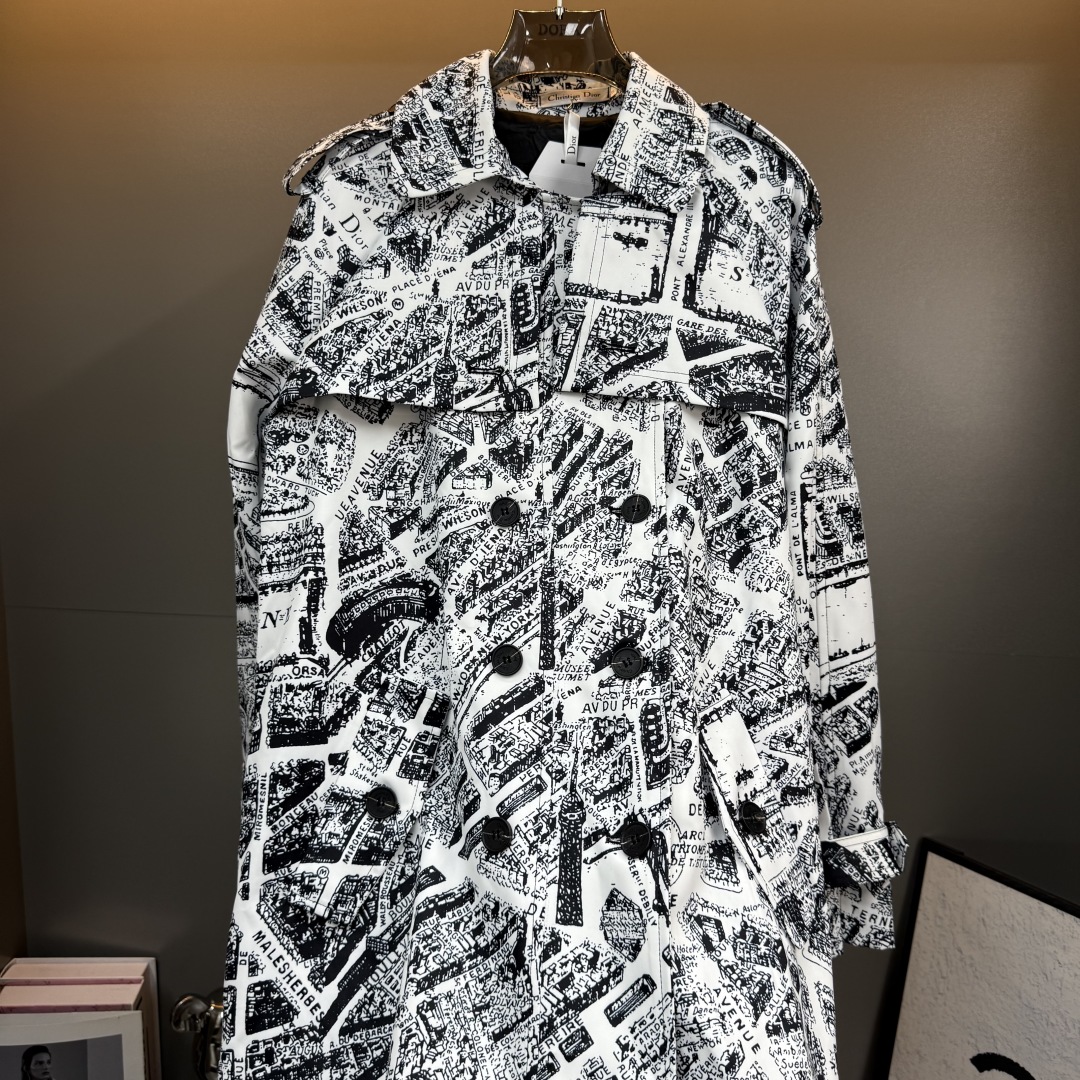 Dior Paris Map Print Long Trench Coat 2025SS, White, S/M/L 4 cmp i1756354119962 2836 0 3