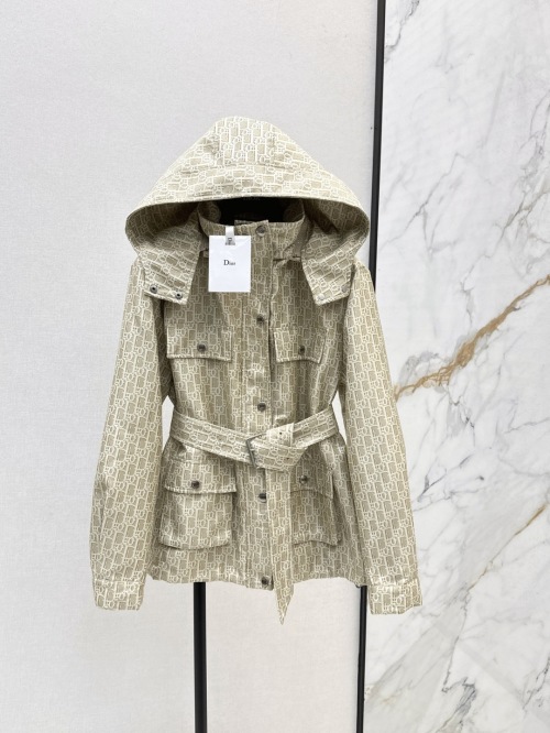 Dior Jacquard Hooded Belted Jacket - Stylish & Functional, Available in Beige 1 Dior Jacquard Hooded Belted Jacket - Stylish & Functional, Available in Beige