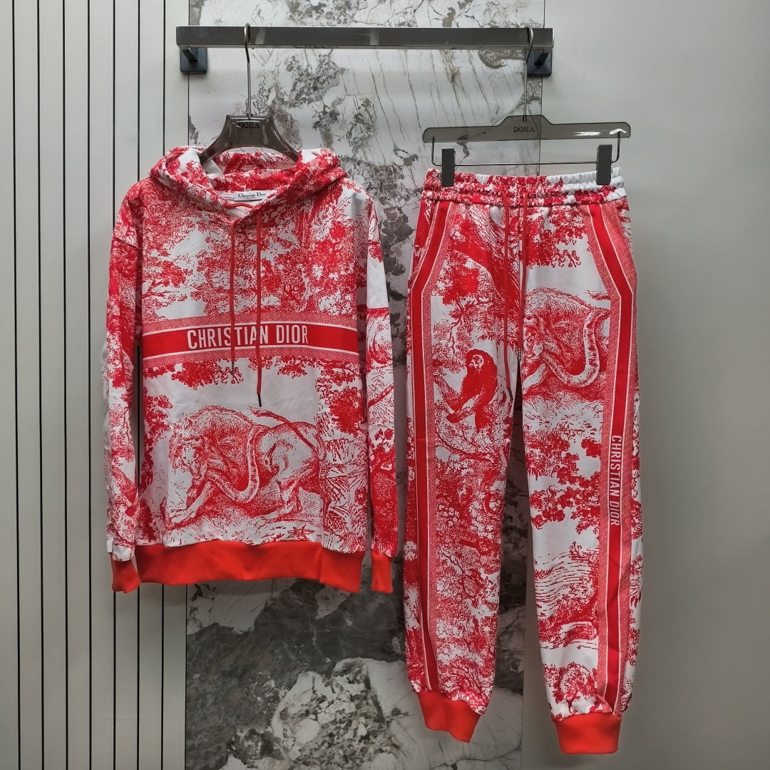 Dior Chez Moi Orange Animal Print Hoodie & Pants Set Loungewear