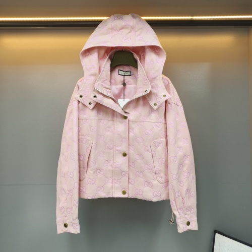Gucci Women's Pink Double G Jacquard Hooded Jacket, Relaxed Fit 1 Gucci Women's Pink Double G Jacquard Hooded Jacket, Relaxed Fit