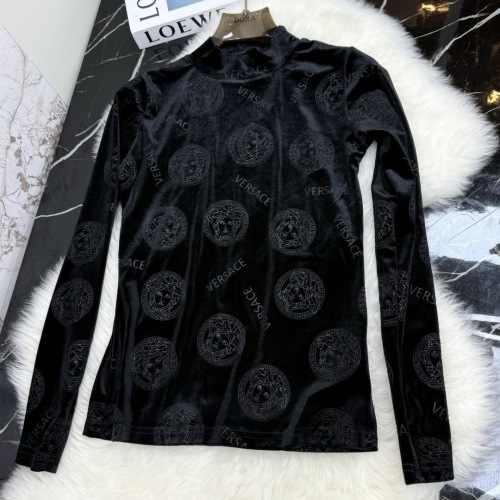 Versace Velvet Long Sleeve Mock Neck Top Slim Fit Fall/Winter 1 Versace Velvet Long Sleeve Mock Neck Top Slim Fit Fall/Winter