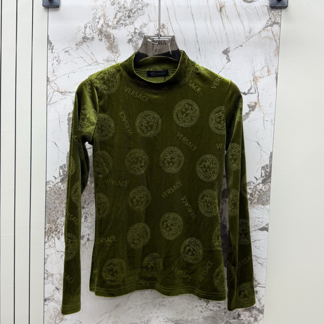 Versace Women's Velvet Long Sleeve Turtleneck Slim Fit Top