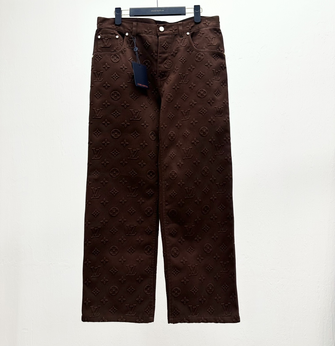 Louis Vuitton Monogram Embossed Brown Denim Jeans - Sizes S to XL