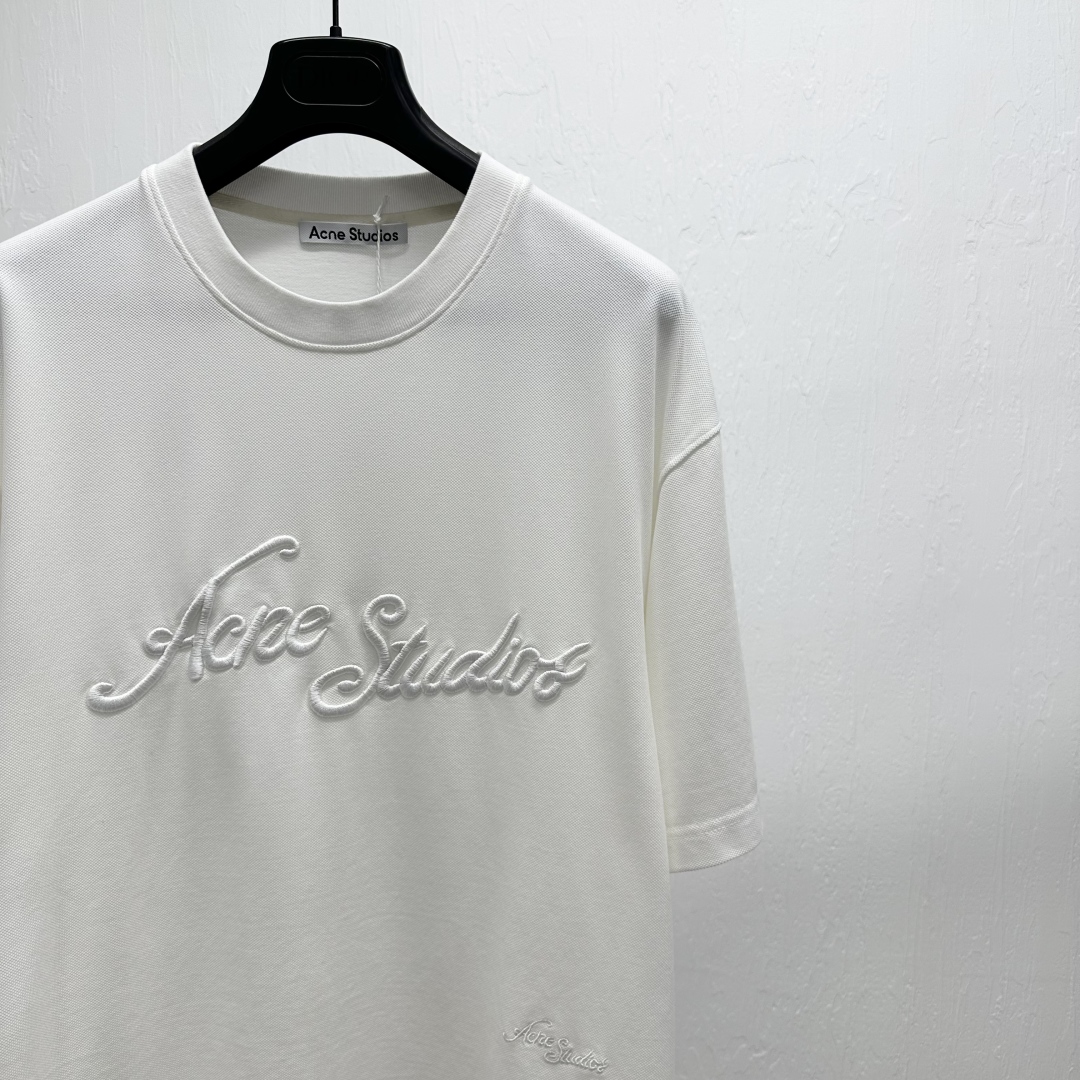 Acne Studios Embroidered Logo Crew Neck T-Shirt for Women - White 3 cmp a1744275388948 7013