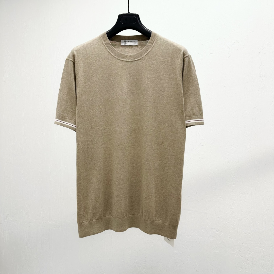 Brunello Cucinelli Knit Crew Neck T-Shirt - Short Sleeve Beige Tee 1 cmp a1746867682513 7301