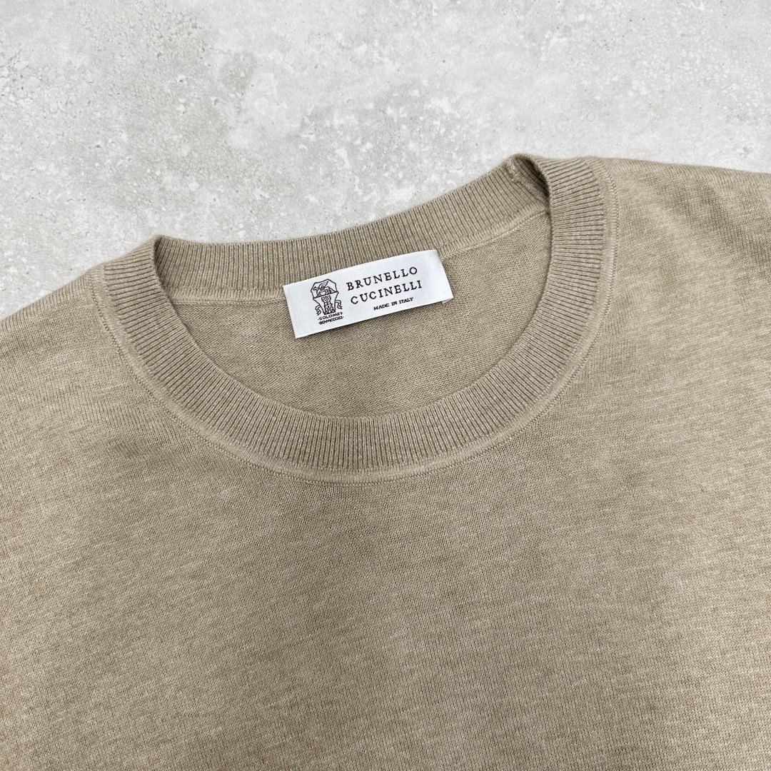 Brunello Cucinelli Knit Crew Neck T-Shirt - Short Sleeve Beige Tee 6 cmp a1746867686975 5417