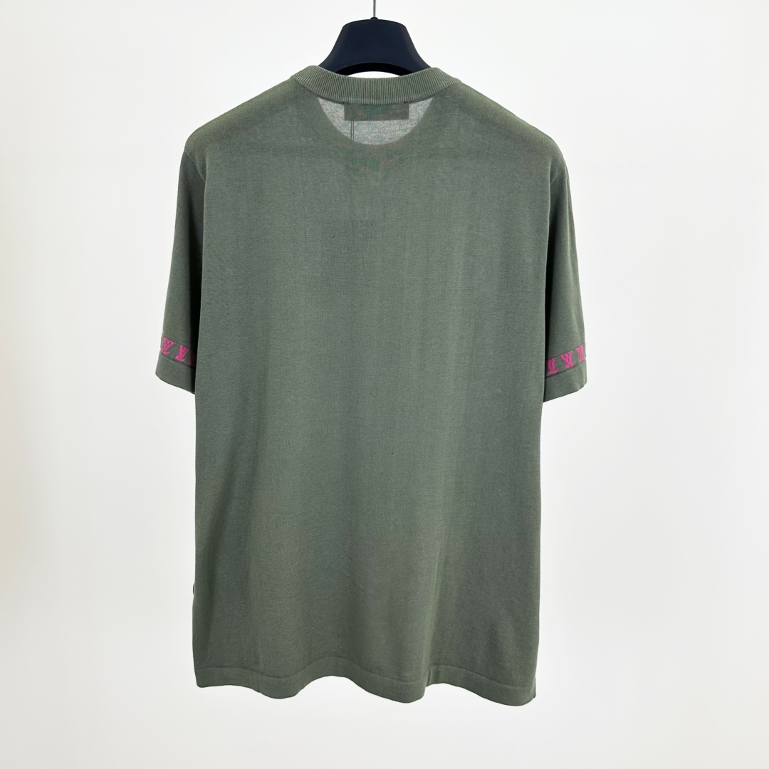 Louis Vuitton Men's Green Jacquard Knit Short Sleeve Crew Neck T-Shirt 6 cmp a1750829987009 2448
