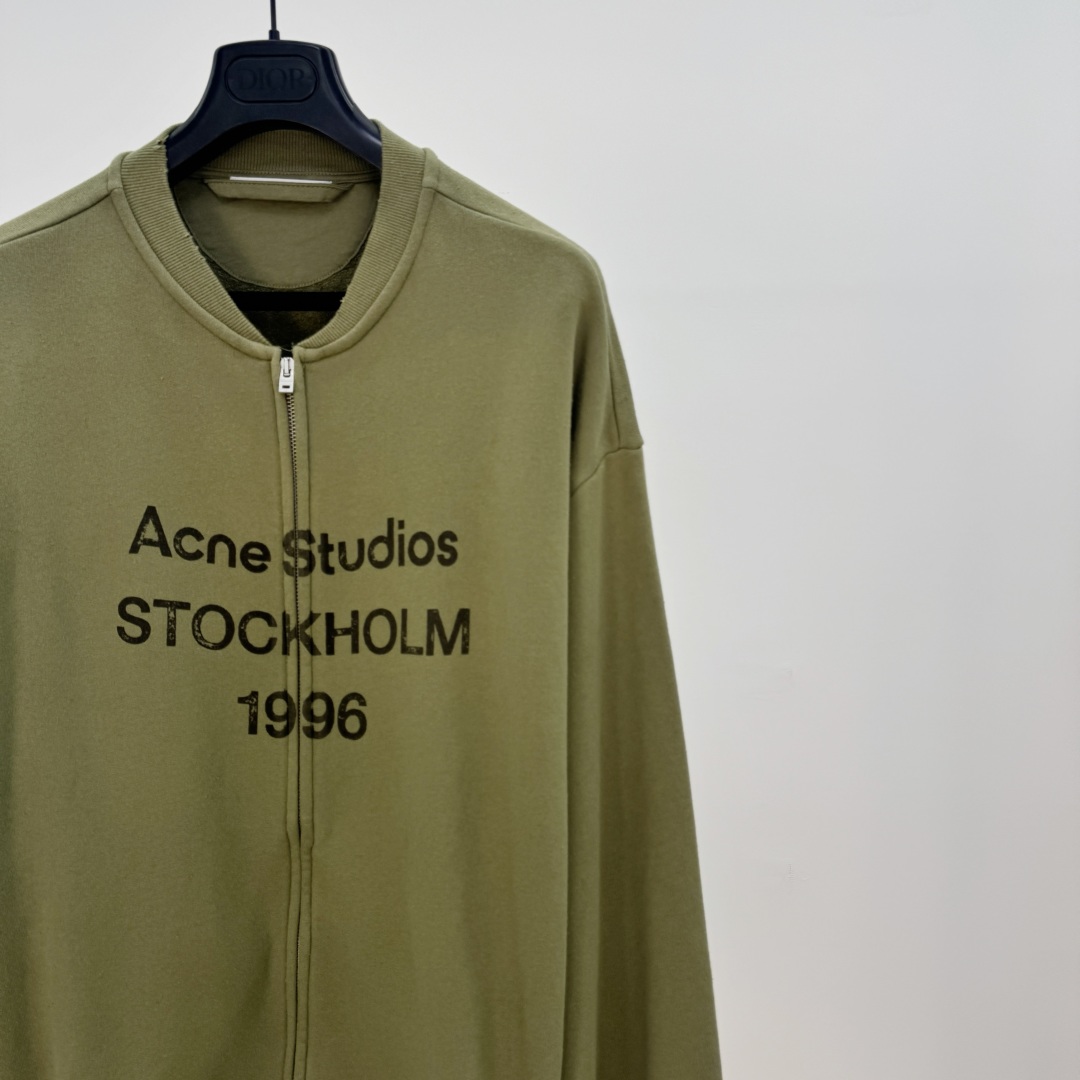 Acne Studios Stockholm 1996 Zip-Up Sweatshirt Jacket - Olive Green 4 cmp a1752390009541 4238