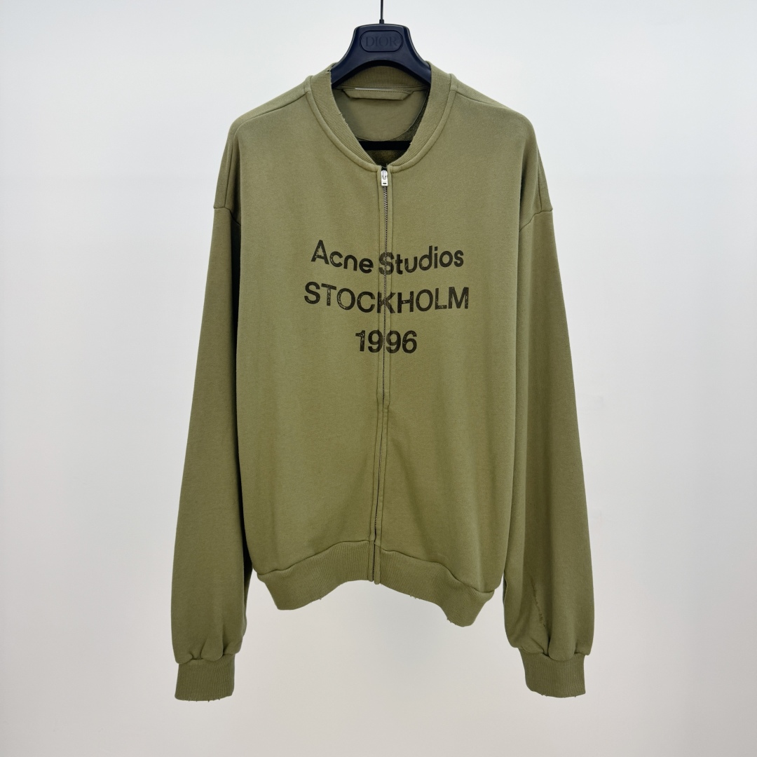 Acne Studios Stockholm 1996 Zip-Up Sweatshirt Jacket - Olive Green 2 cmp a1752390009609 5671
