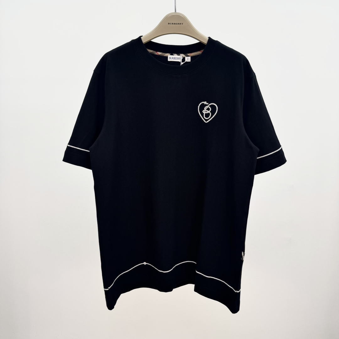 Burberry Embroidery Crew Neck T-Shirt Top for Women, Black, XS-L 1 cmp a1752391971997 7662