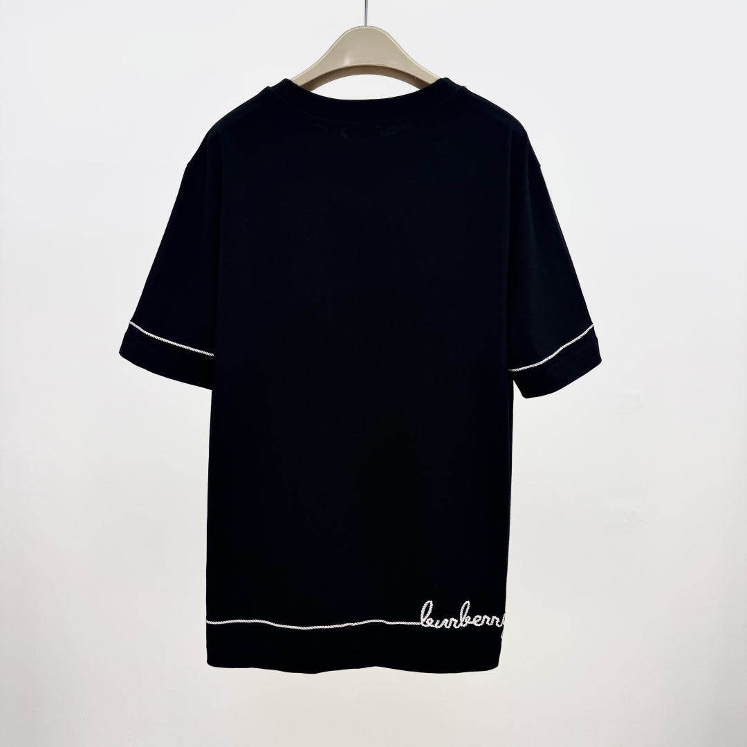 Burberry Embroidery Crew Neck T-Shirt Top for Women, Black, XS-L 2 cmp a1752391972002 2656