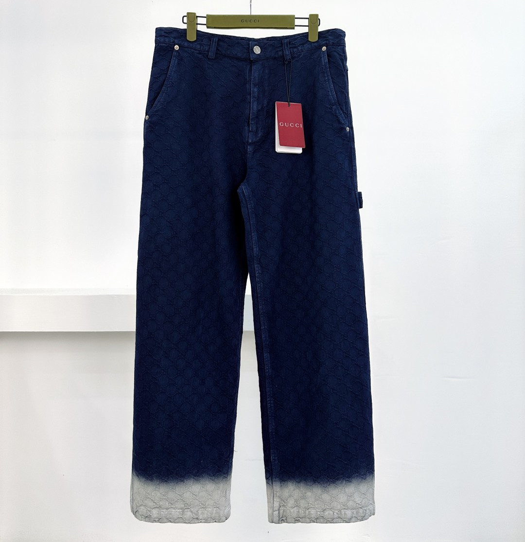 Gucci Denim Pants with Ombre Hem, Dark Blue, High-Quality