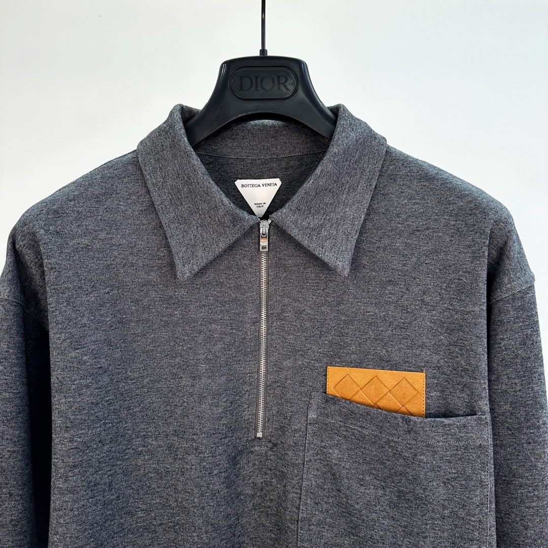 Bottega Veneta Long Sleeve Polo Shirt with Woven Leather Pocket 2 cmp a1755770223287 5133