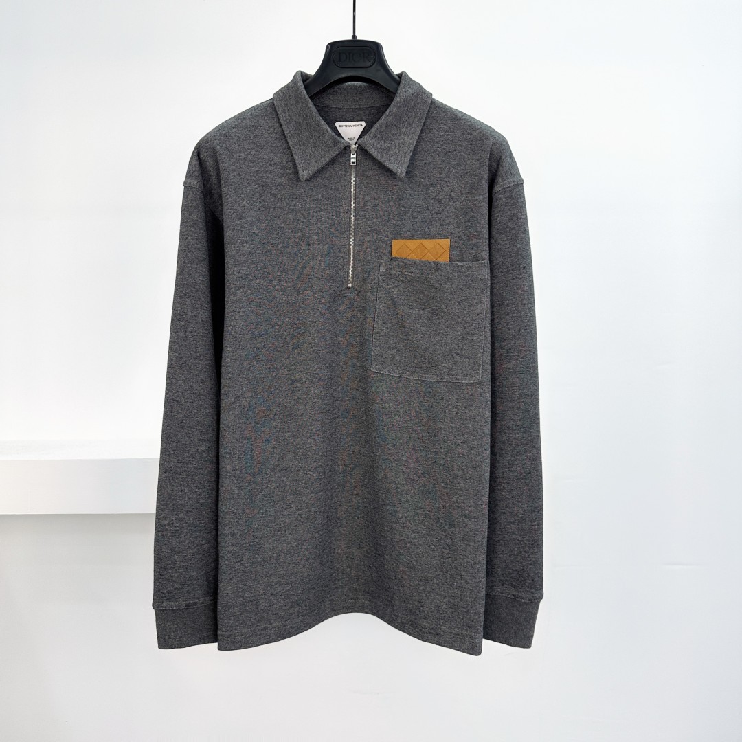 Bottega Veneta Long Sleeve Polo Shirt with Woven Leather Pocket 1 cmp a1755770223460 8434