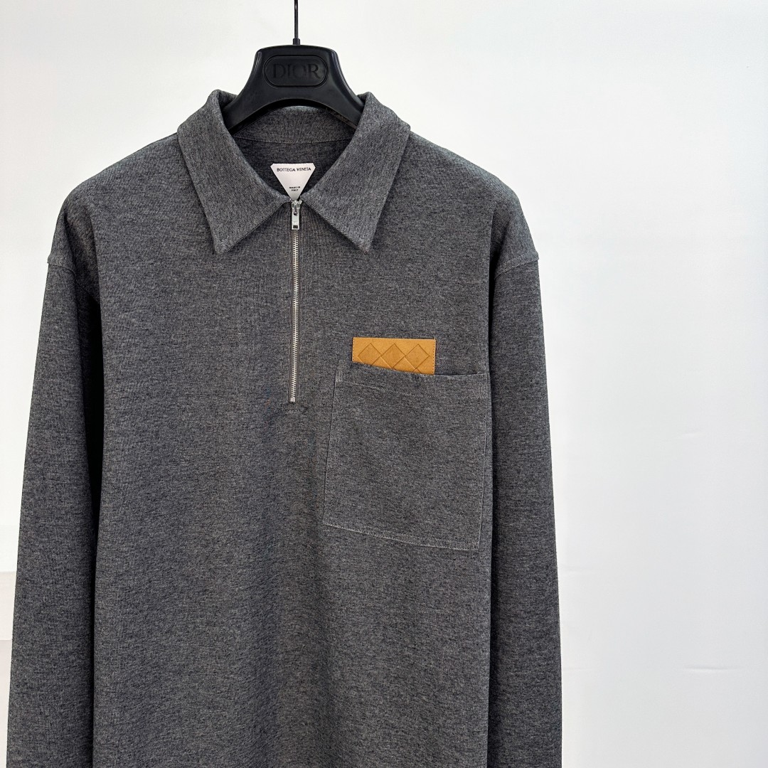 Bottega Veneta Long Sleeve Polo Shirt with Woven Leather Pocket 3 cmp a1755770223600 5323