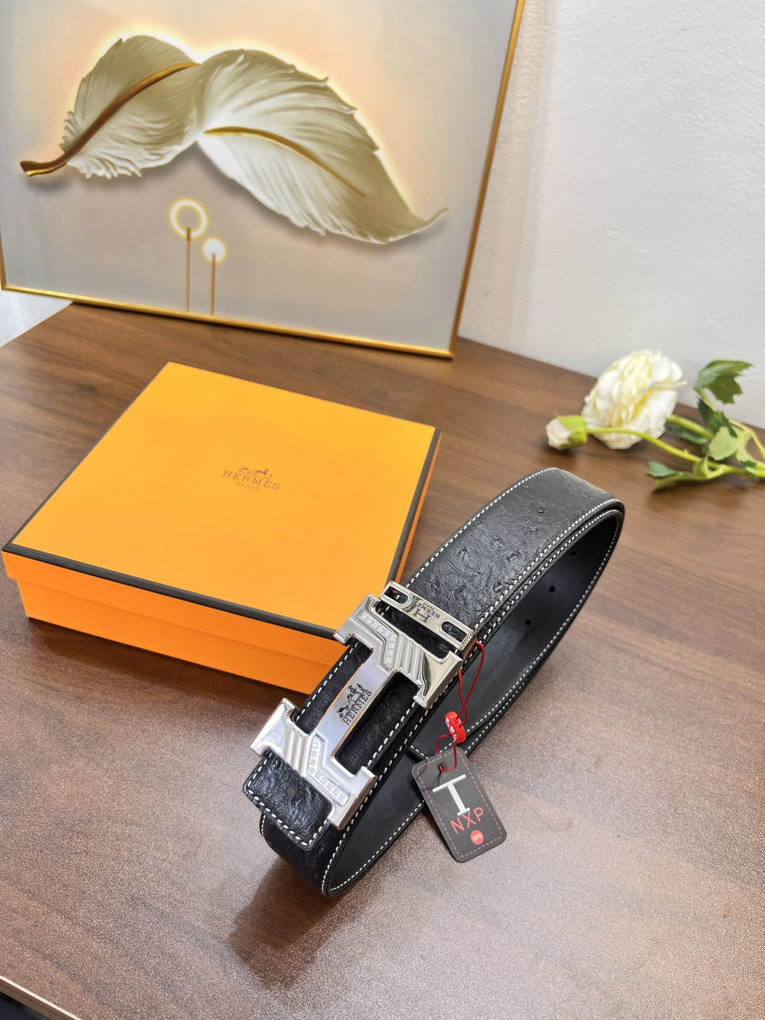 爱马仕 H皮带 ZP开模制作 镶砖满H电镀花纹精钢五金 荔枝纹纹原厂皮 双面使用 头层牛皮低 宽度3.8cm