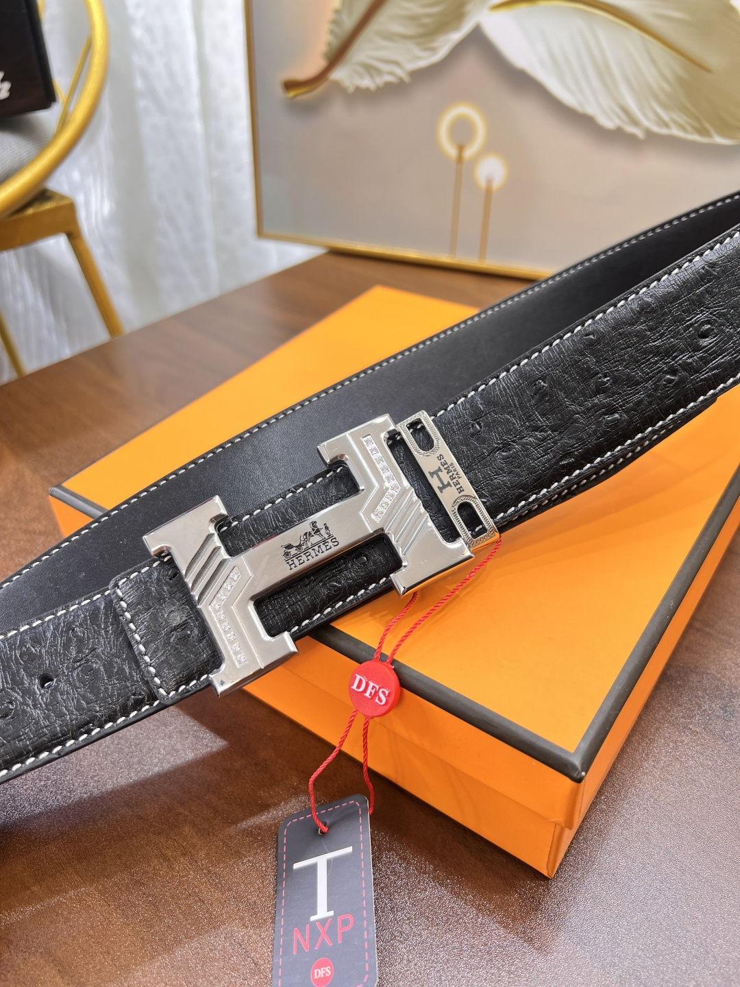 爱马仕 H皮带 ZP开模制作 镶砖满H电镀花纹精钢五金 荔枝纹纹原厂皮 双面使用 头层牛皮低 宽度3.8cm