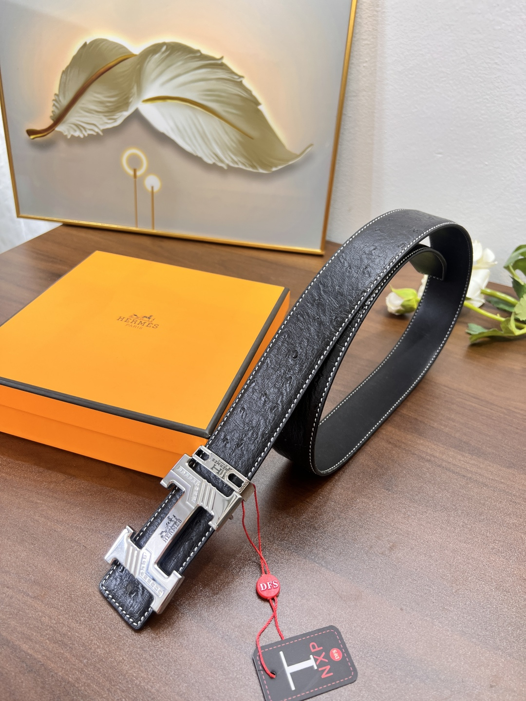 爱马仕 H皮带 ZP开模制作 镶砖满H电镀花纹精钢五金 荔枝纹纹原厂皮 双面使用 头层牛皮低 宽度3.8cm