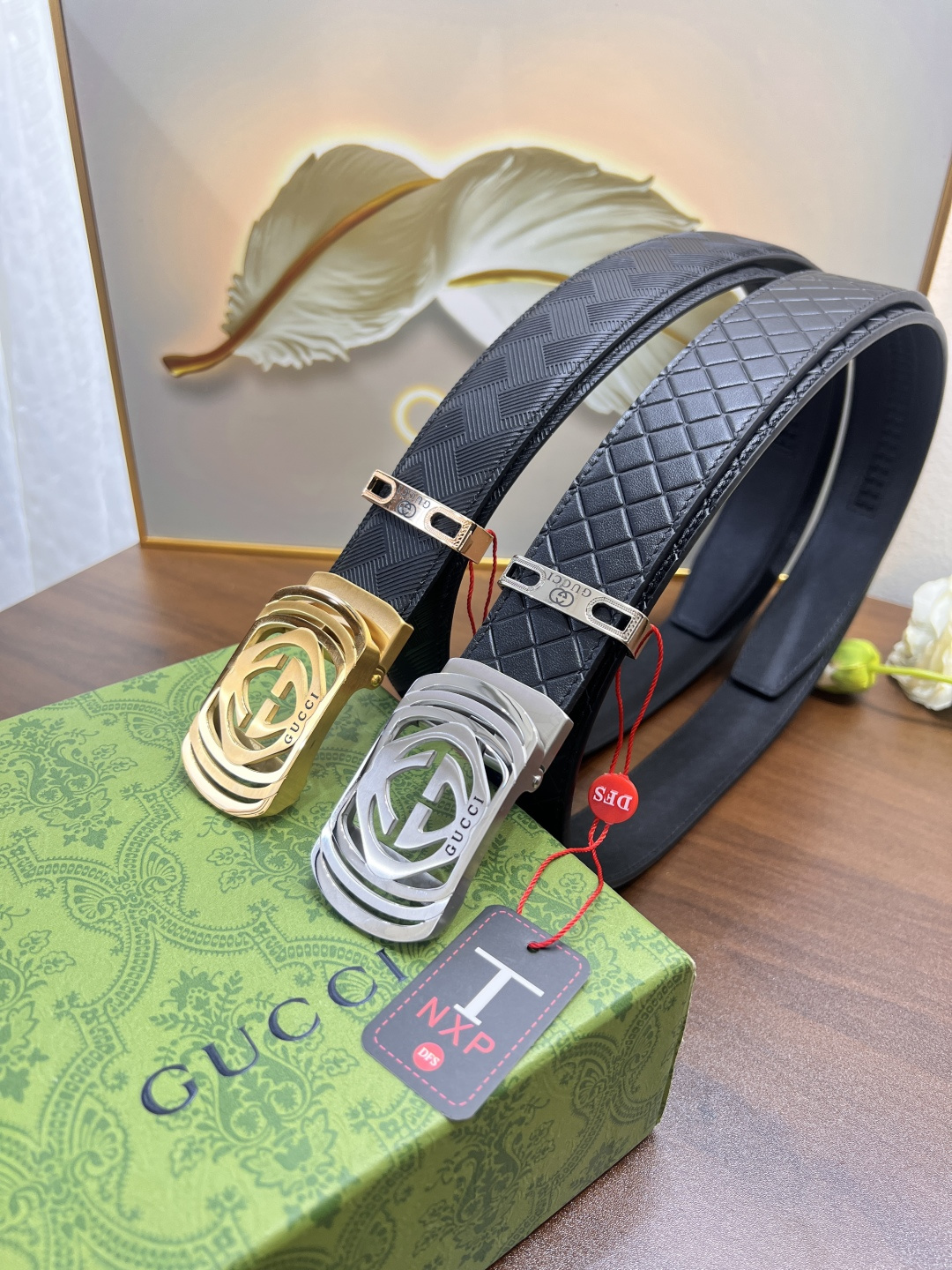 主推荐 实物拍摄 古奇GUCCi自动扣皮带压花头层牛皮