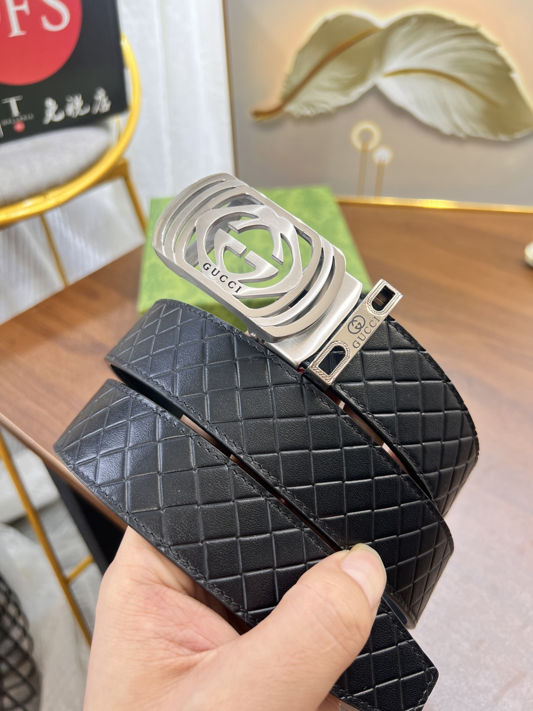 主推荐 实物拍摄 古奇GUCCi自动扣皮带压花头层牛皮