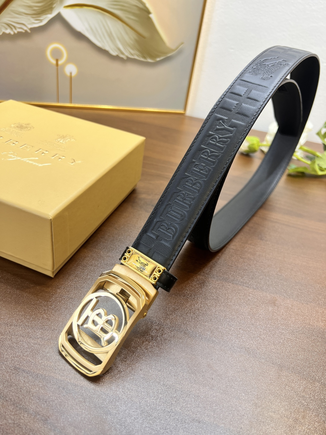 巴宝莉自动扣皮带logo形纹头层牛皮 顶级品质商务正装 自动滑轨手感柔软