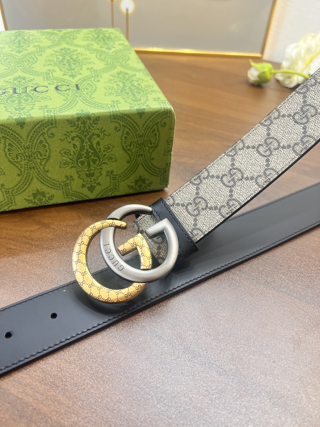 古奇Gucci男士皮带 ZP开模制作定制头层牛皮低 logo花纹腐蚀精钢五金 3.8cm