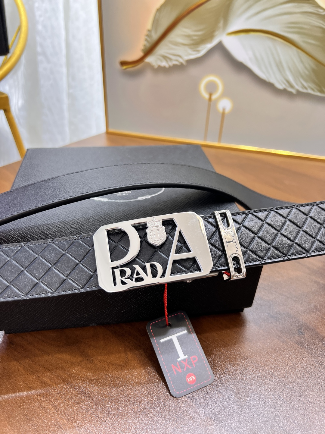 普拉达自动扣皮带 定制牛皮 精挑篮球纹头层进口皮配达