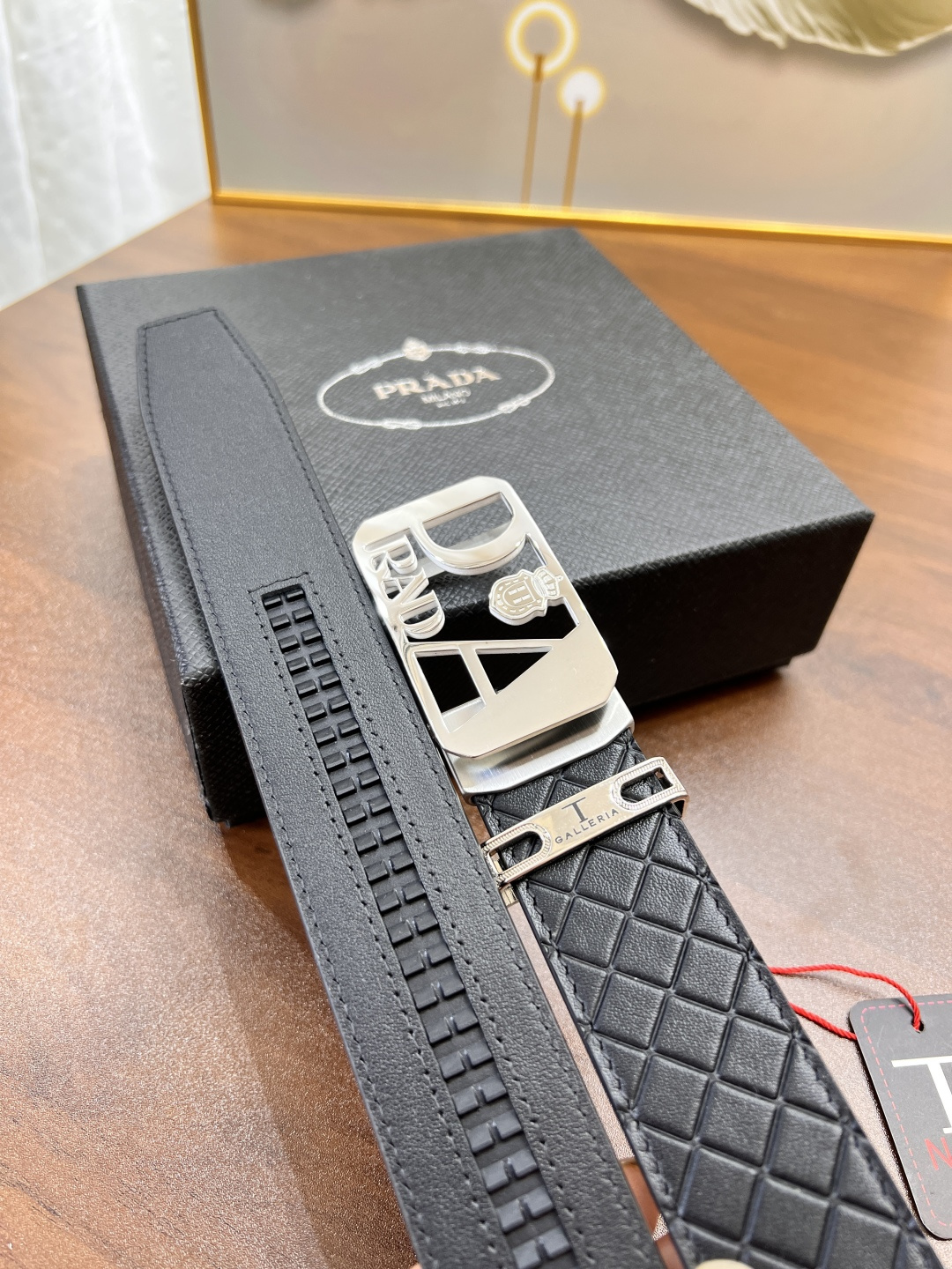 普拉达自动扣皮带 定制牛皮 精挑篮球纹头层进口皮配达