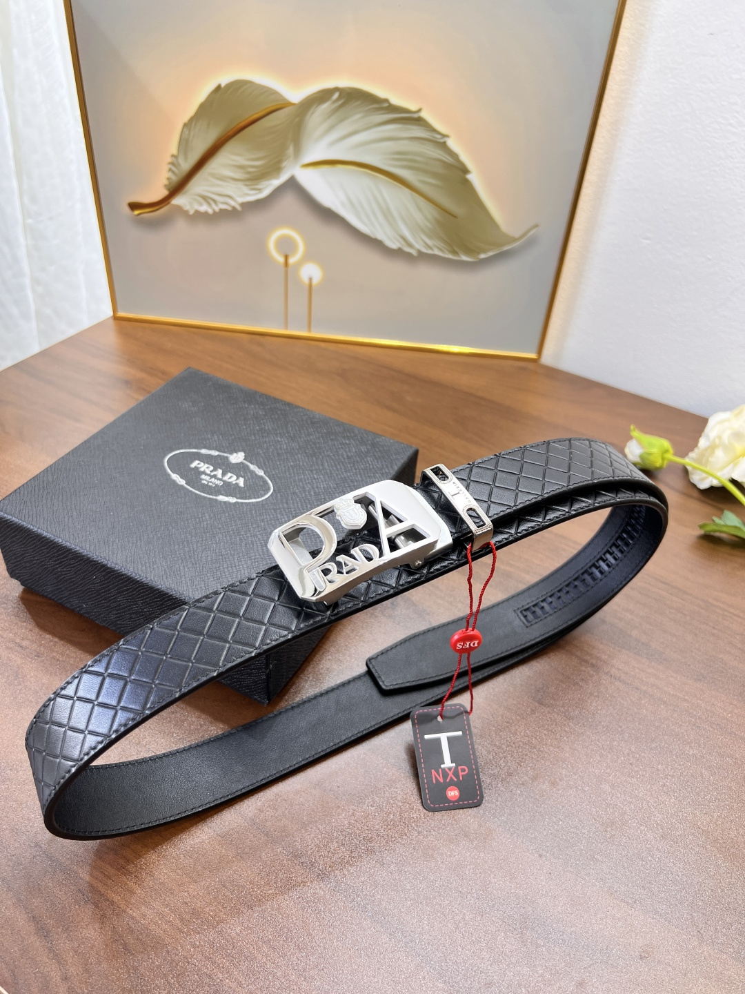 普拉达自动扣皮带 定制牛皮 精挑篮球纹头层进口皮配达